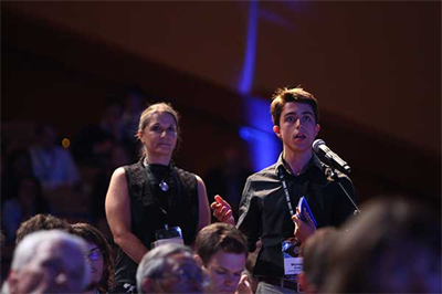 Students posit questions to keynote speakers at GGCS 2017