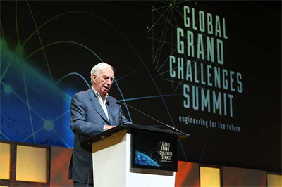 C. D. Mote, Jr., President of the National Academy of Engineering, delivers the closing remarks of the 2017 Global Grand Challenges Summit